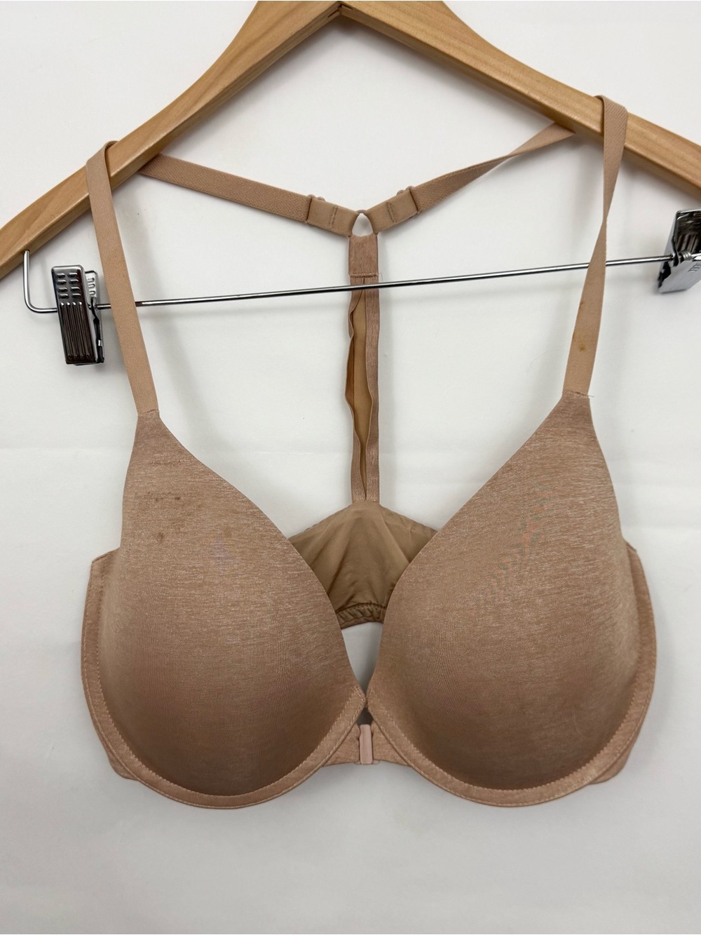 Victoria’s Secret racer back semi Demi front closure nude bra 34DD